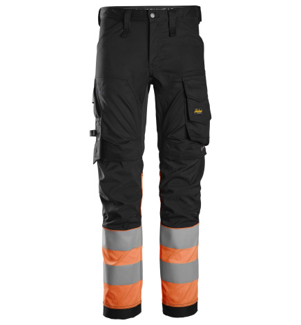 Pracovné nohavice AllroundWork Stretch reflexná trieda 1 čierne/oranžové