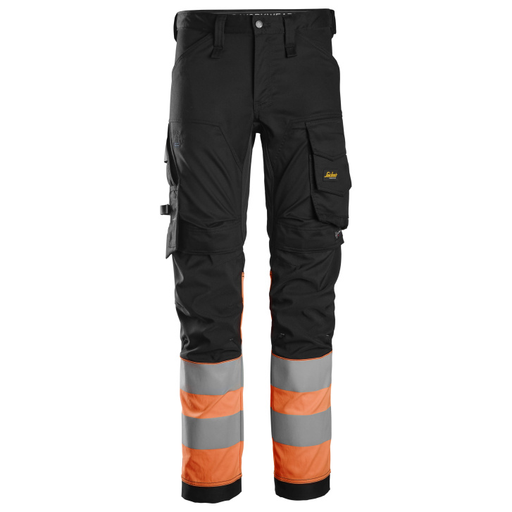 Pracovné nohavice AllroundWork Stretch reflexná trieda 1 čierne/oranžové